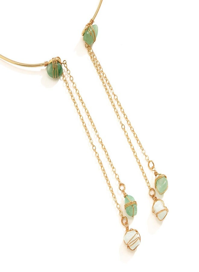 Rannyrena Vintage Natural Stone Upper Arm Cuff Colorful Gravel Pendant Armlet Bangle Long Tassel Simulated Jade Amber Amethyst Opal Bracelet Wedding Jewelry for Women (Green) - Image 5
